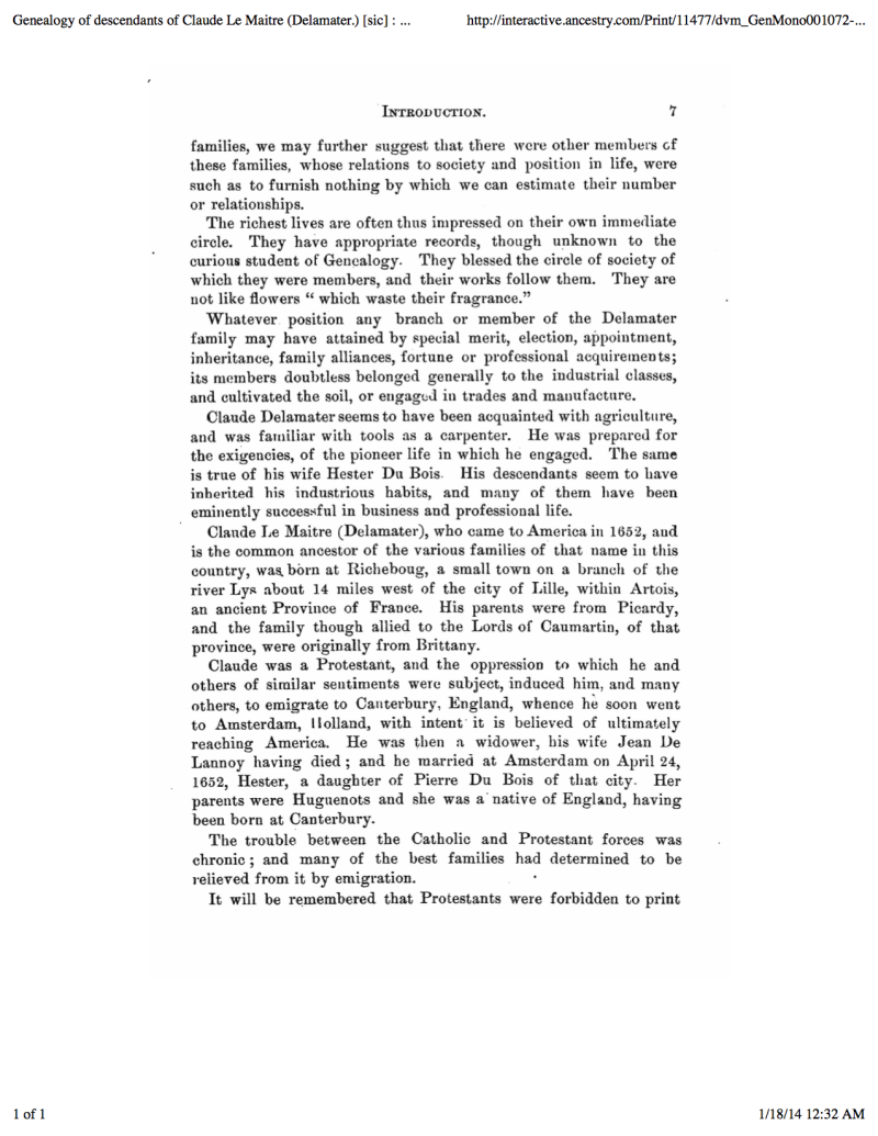 Genealogy of descendants of Claude Le Maitre (Delamater.) [sic] : who came from France via Holland and settled at New Netherland.png