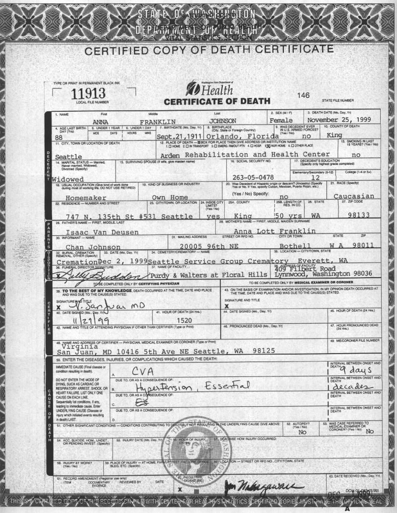 Anna Franklin Van Deusen - Death Certificate.jpg